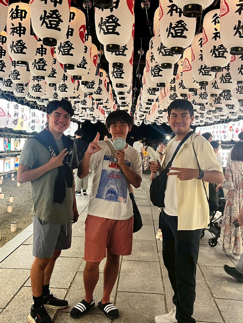 Montebello and Ashiya student ambassadors beneath Japanese lanterns