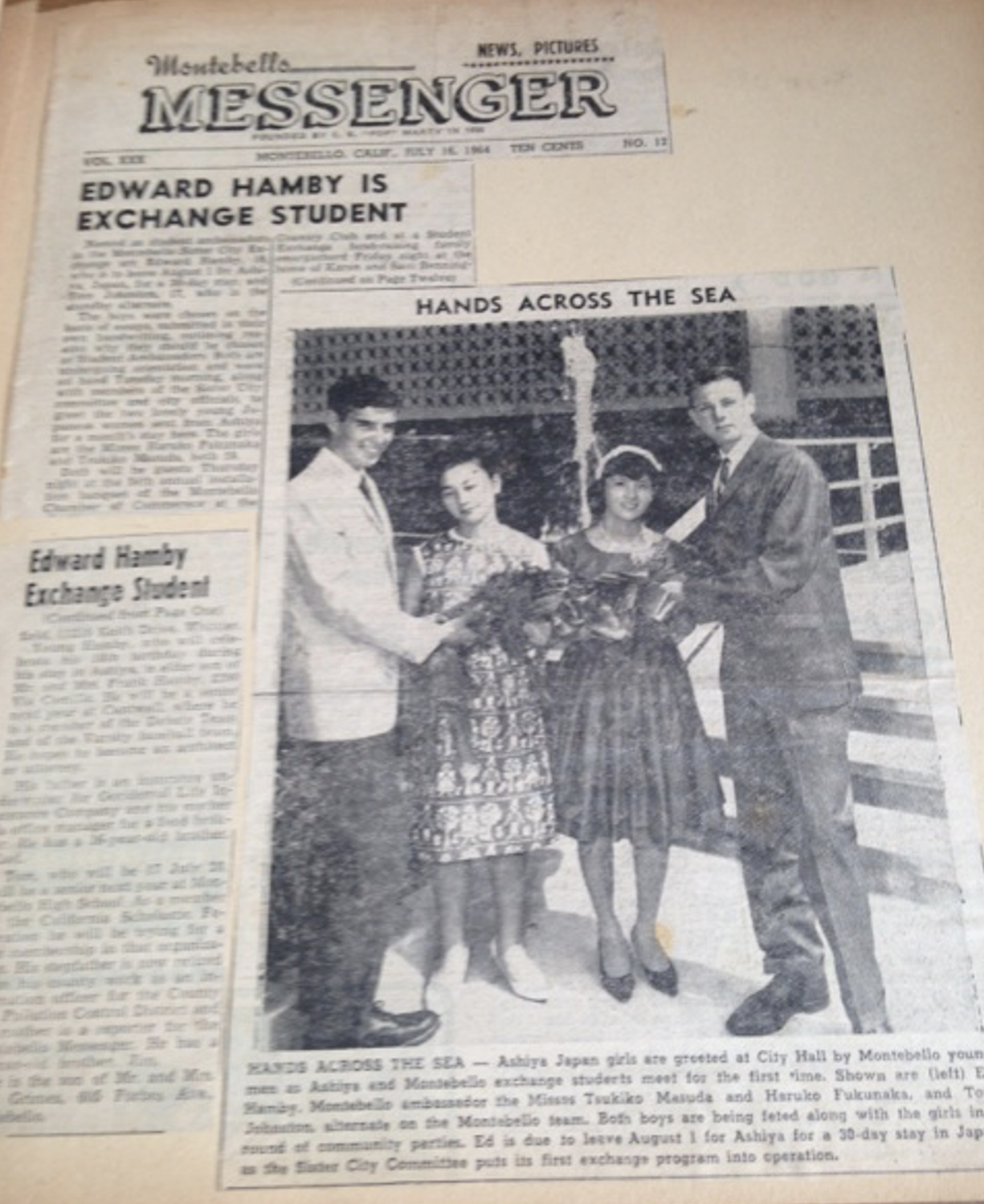 Montebello Messenger newspaper coverage of the first student exchange in 1964