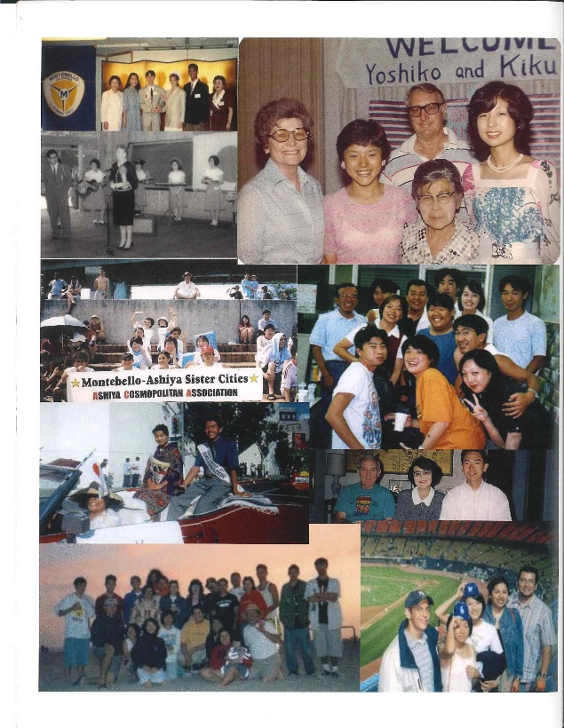 Legacy Book collage of student ambassadors, host families and Montebello-Ashiya exchange activities