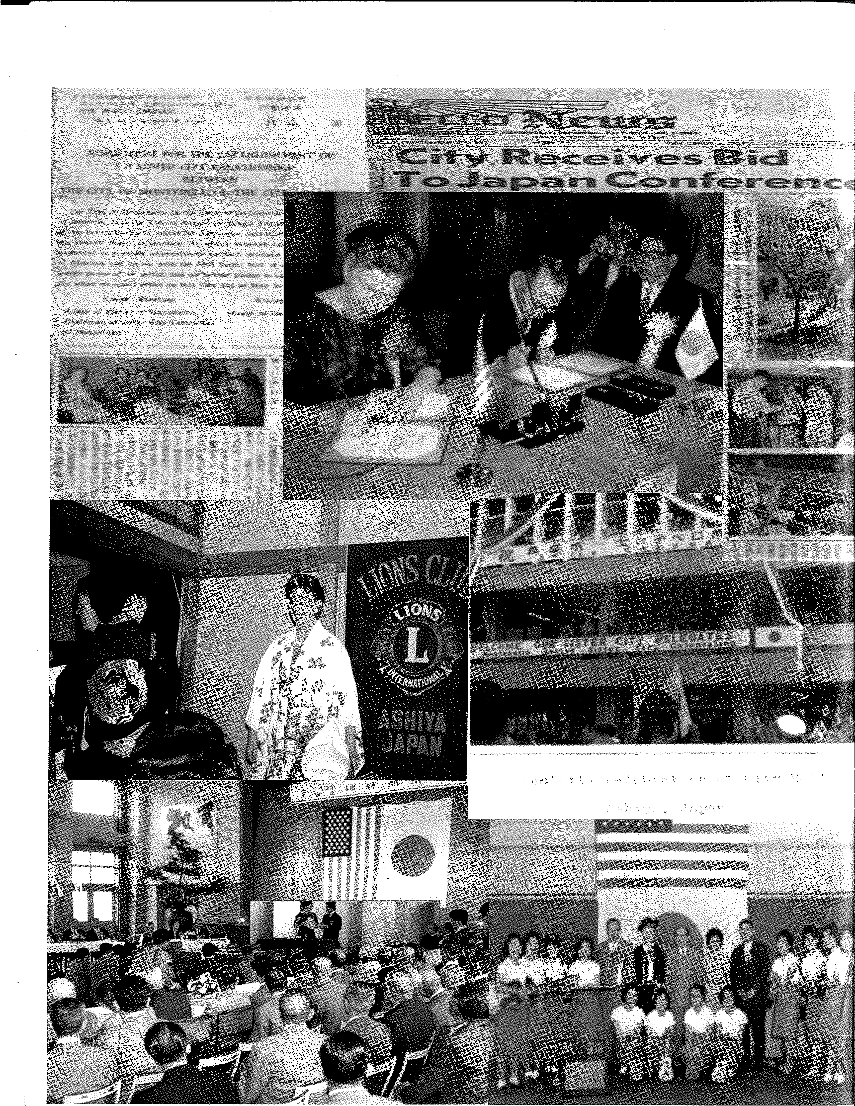 Archival collage documenting the formation of the Montebello-Ashiya sister-city relationship